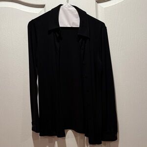 Sutton Studio Black Button-Front Long Sleeve Blouse